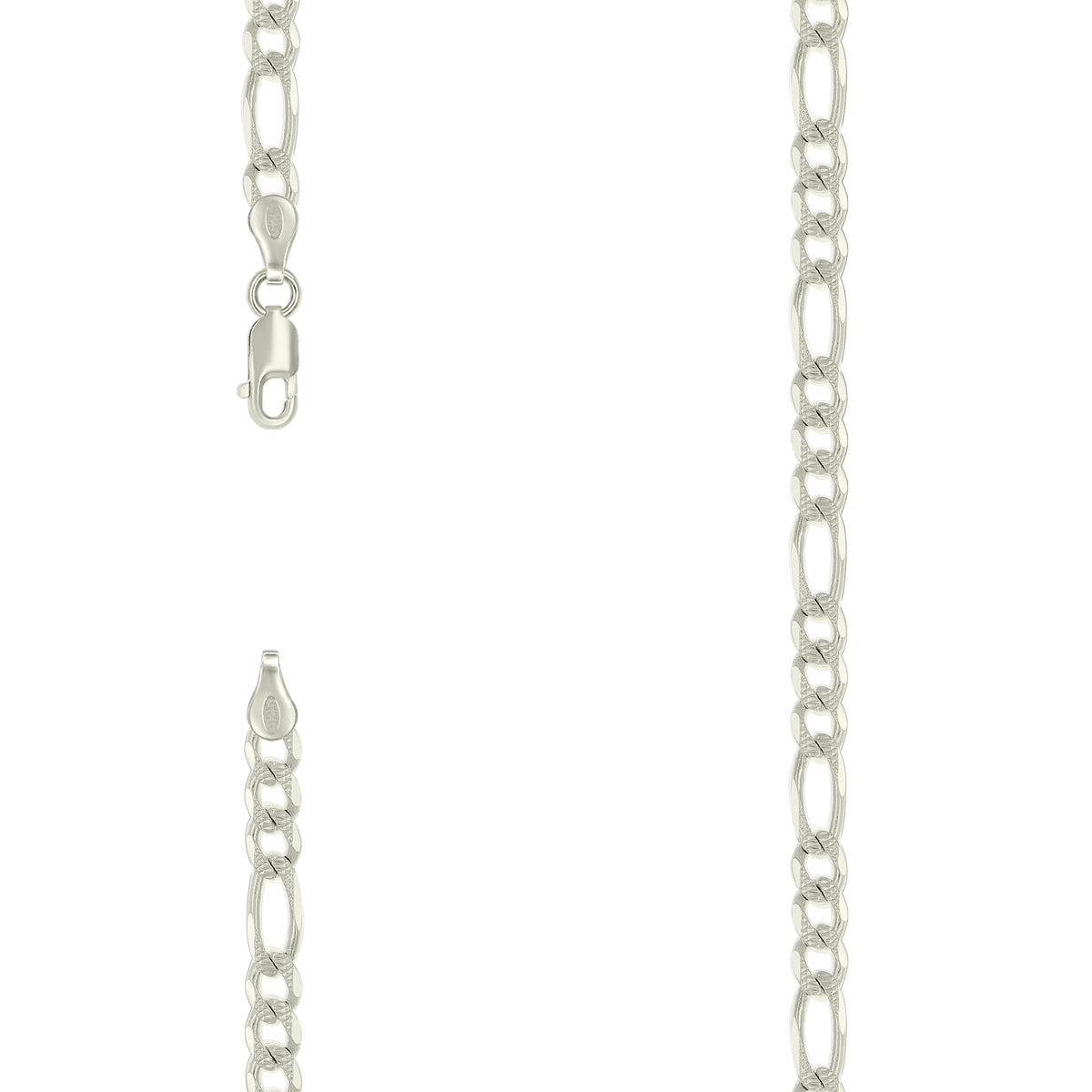 925 Silver Solid Pave Classic Figaro 5.0mm-7"