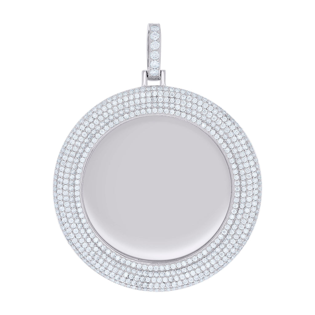 925 Sterling Silver Unisex Round 5.46ct Moissanite Memory Picture Frame Charm Pendant