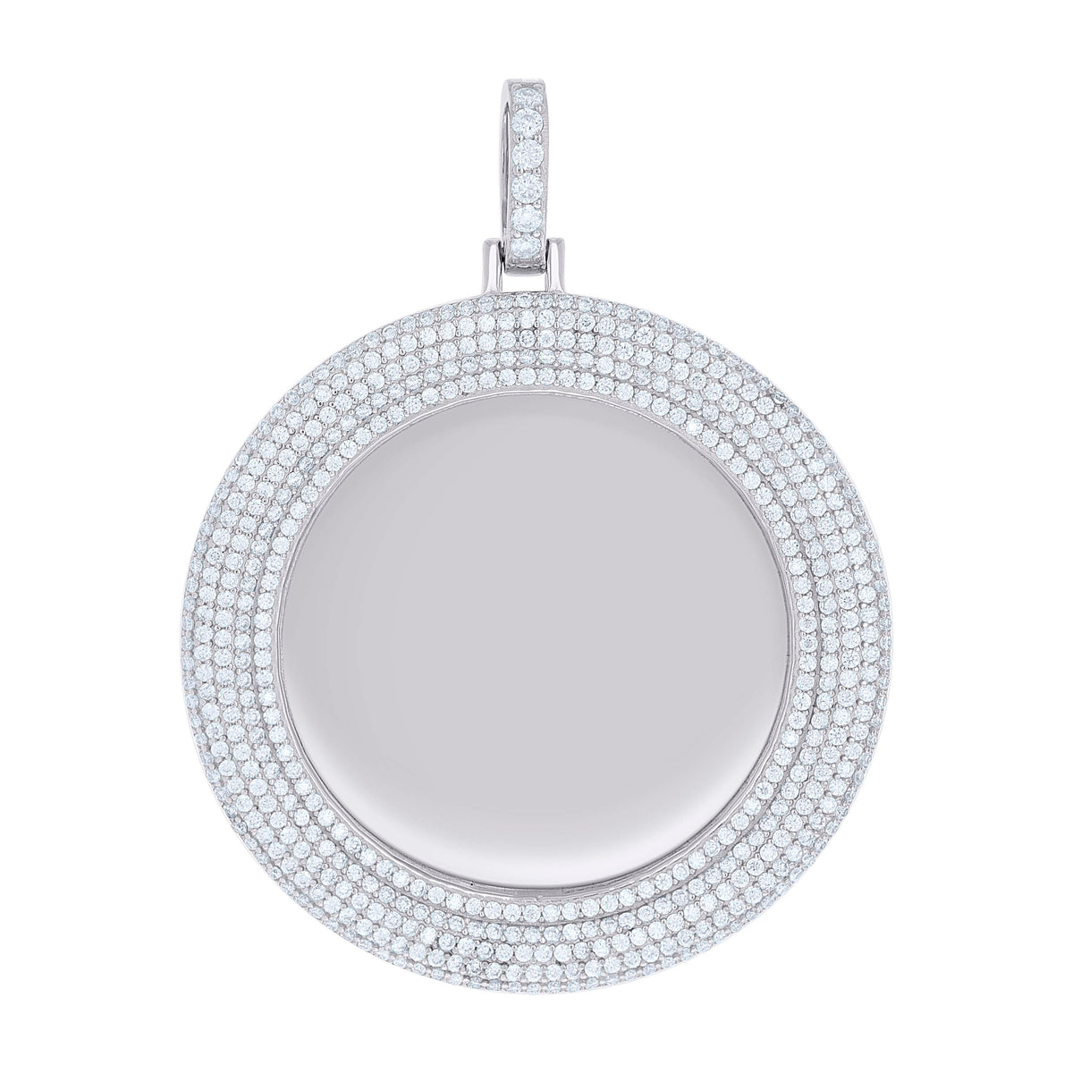 925 Sterling Silver Unisex Round 5.46ct Moissanite Memory Picture Frame Charm Pendant