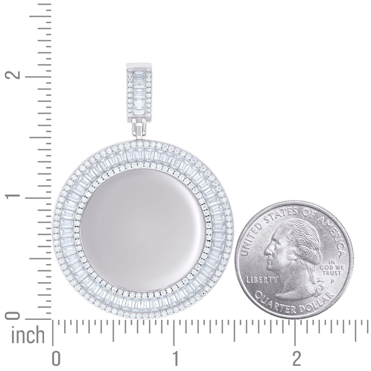 925 Sterling Silver Unisex Round Baguette 2.28ct, 6.41ct Moissanite Memory Picture Frame Charm Pendant