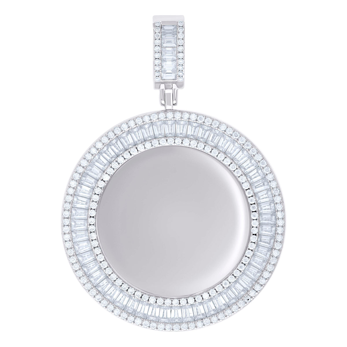 925 Sterling Silver Unisex Round Baguette 2.28ct, 6.41ct Moissanite Memory Picture Frame Charm Pendant