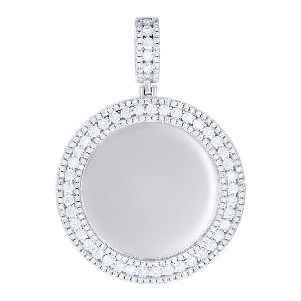 925 Sterling Silver Unisex Round 3.94ct Moissanite Memory Picture Frame Charm Pendant