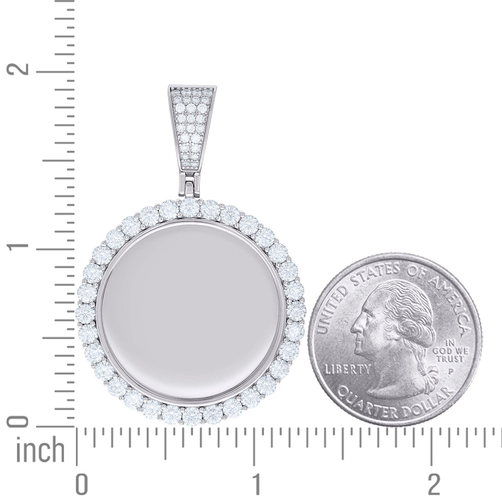 925 Sterling Silver Unisex Round 3.74ct Moissanite Memory Picture Frame Charm Pendant