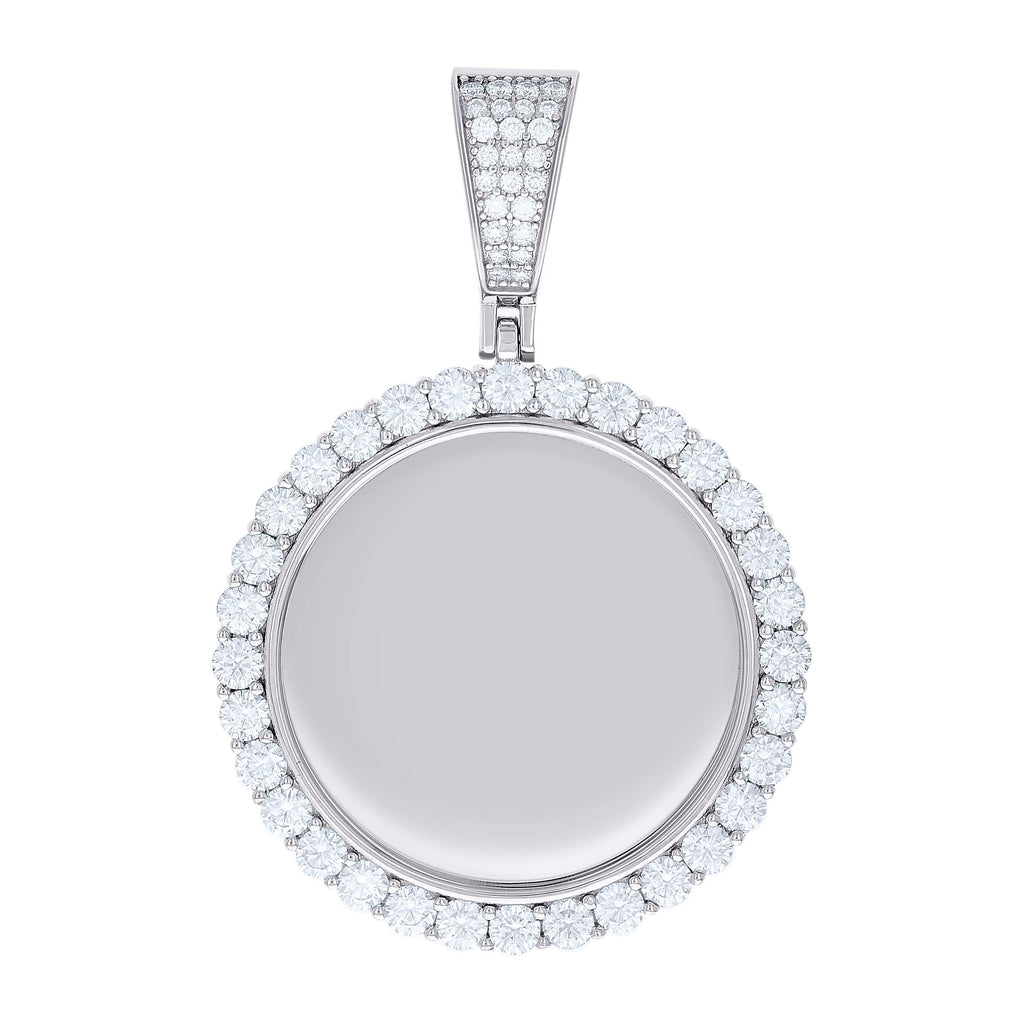 925 Sterling Silver Unisex Round 3.74ct Moissanite Memory Picture Frame Charm Pendant