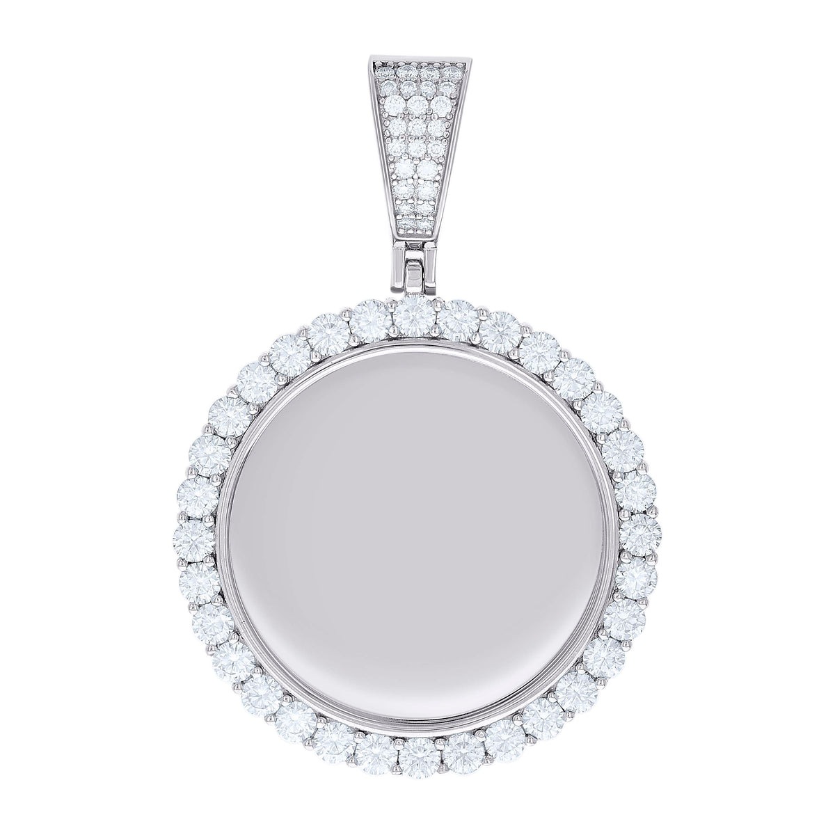 925 Sterling Silver Unisex Round 3.74ct Moissanite Memory Picture Frame Charm Pendant