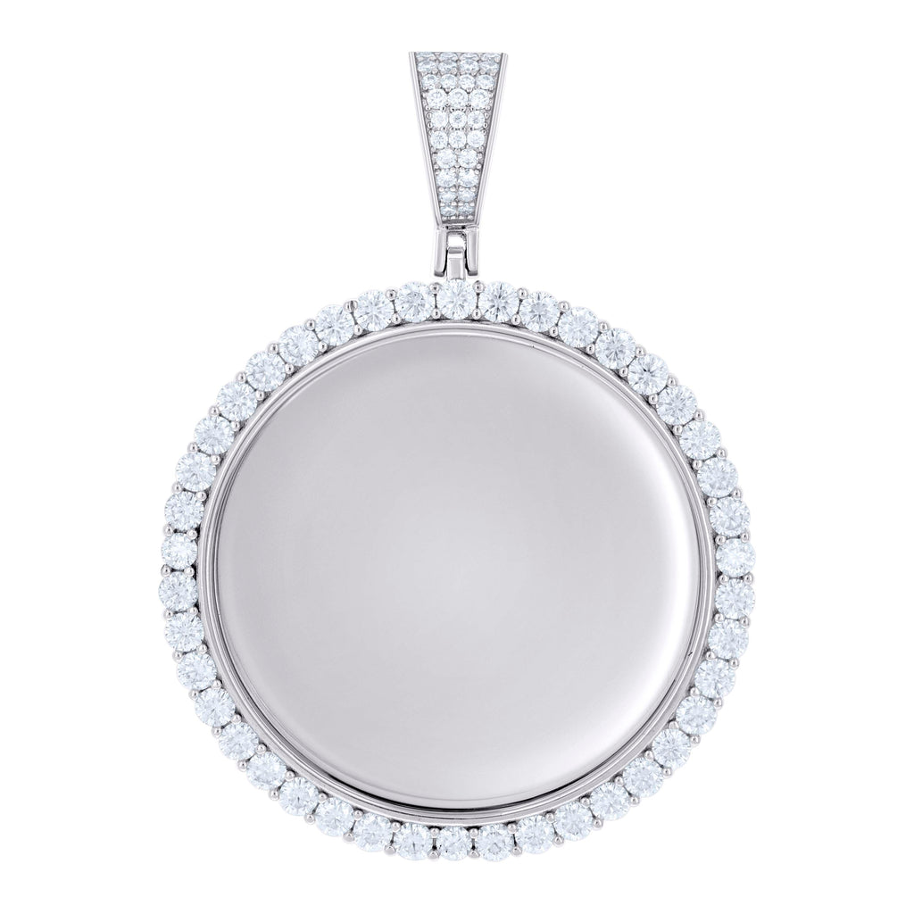 925 Sterling Silver Unisex Round 4.80ct Moissanite Memory Picture Frame Charm Pendant