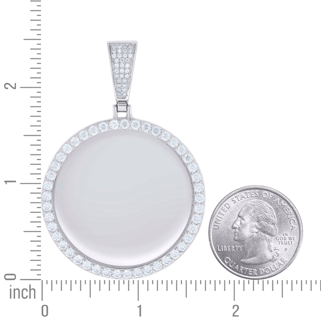 925 Sterling Silver Unisex Round 4.90ct Moissanite Memory Picture Frame Charm Pendant