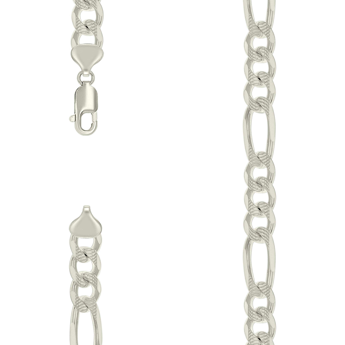 925 Silver Solid Pave Classic Figaro 9.5mm-8"