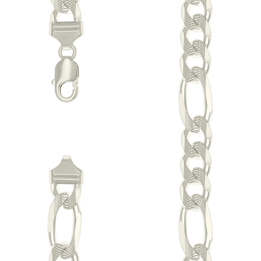 925 Silver Solid Pave Classic Figaro 13.0mm-24"
