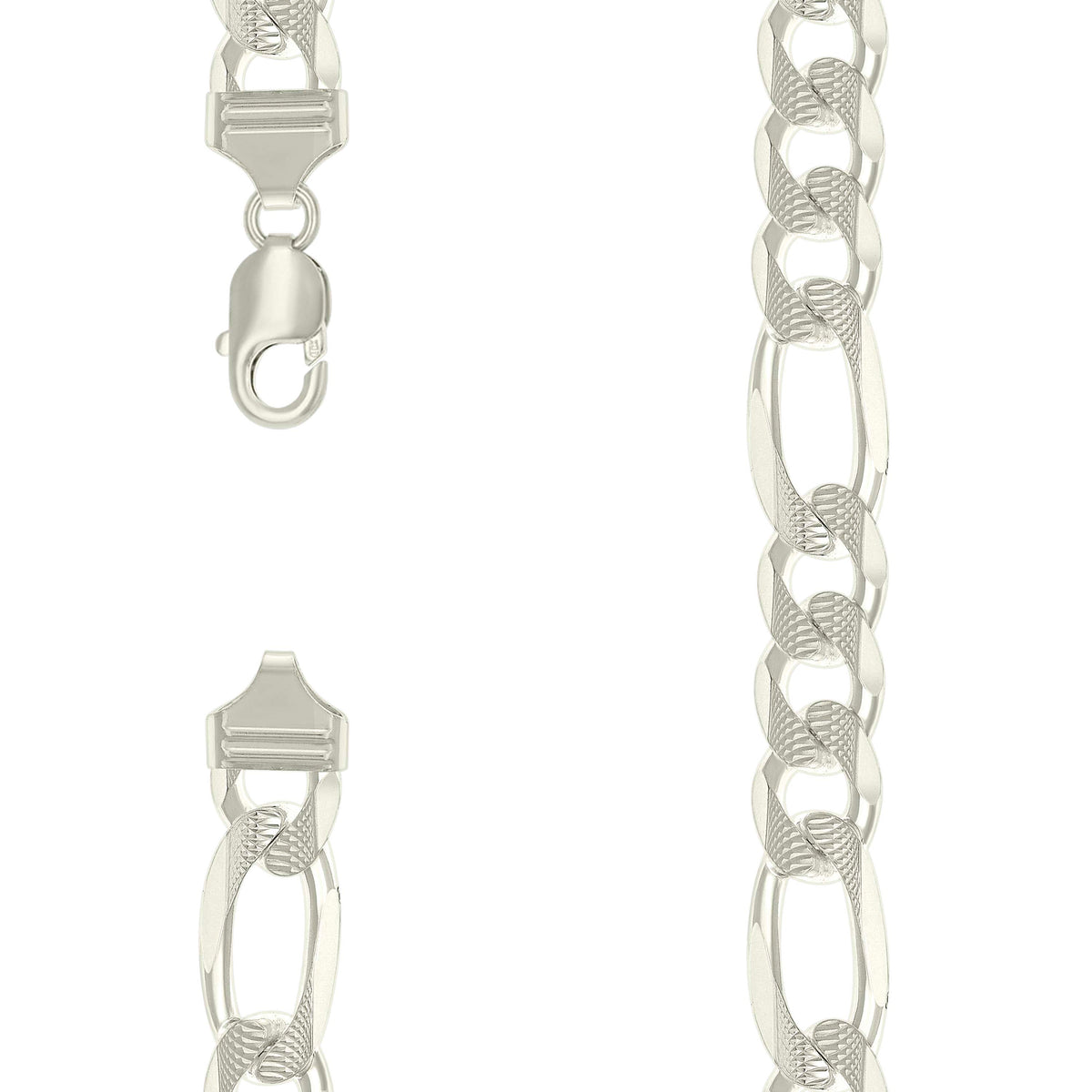 925 Silver Solid Pave Classic Figaro 13.0mm-24"