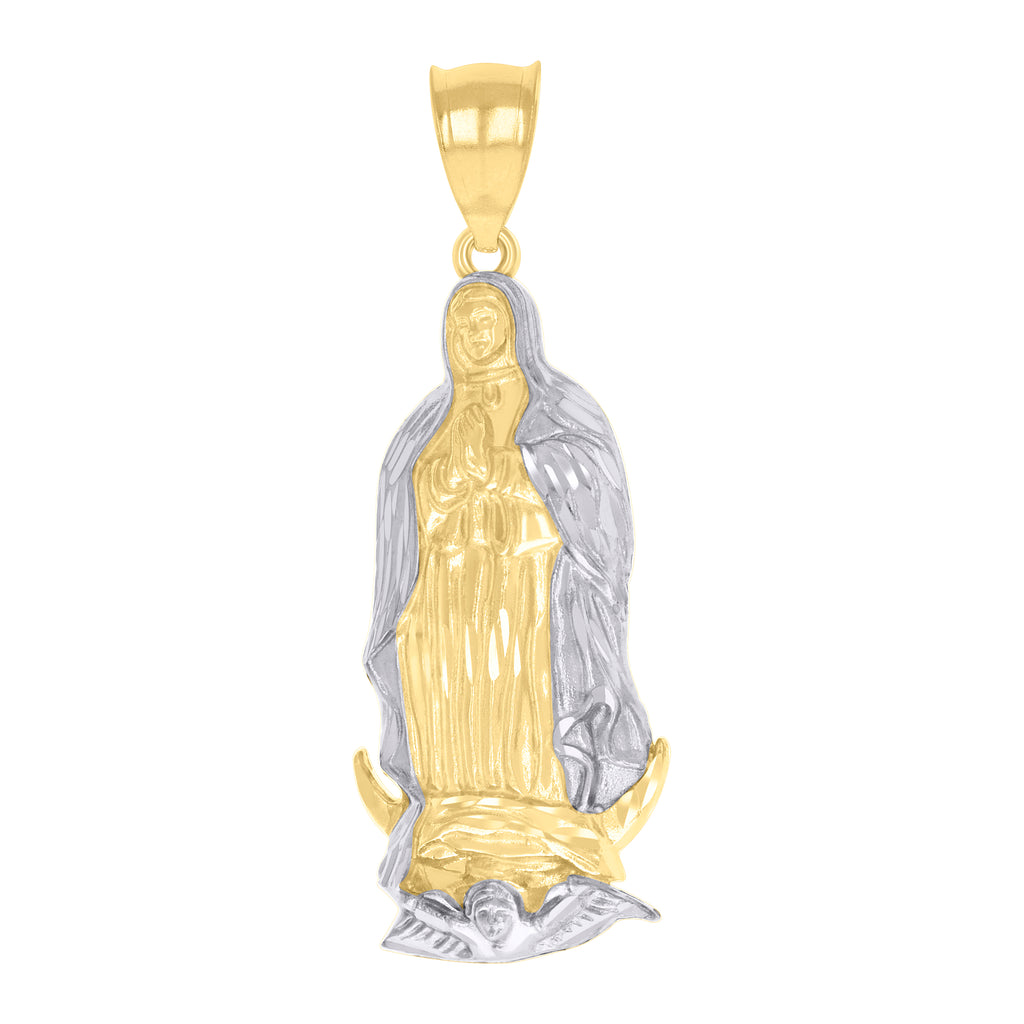 10K Two-tone Gold Mens Guadalupe Religious Charm Pendant