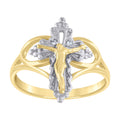 10K Two-tone Gold Womens Crucifix Cross Religious Ring