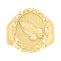10K Yellow Gold Mens Praying Hands Symbol Religious Ring