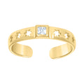 10K Yellow Gold Womens Princess-cut Cubic-Zirconia Cutout Flowers Square Head Toe Ring
