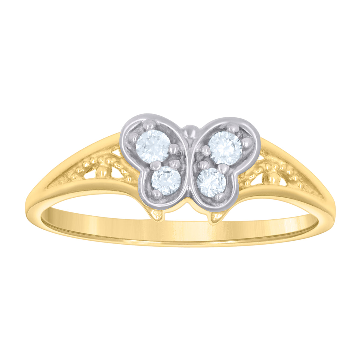 10K Two-tone Gold Womens Cubic-Zirconia Butterfly Fashion Ring