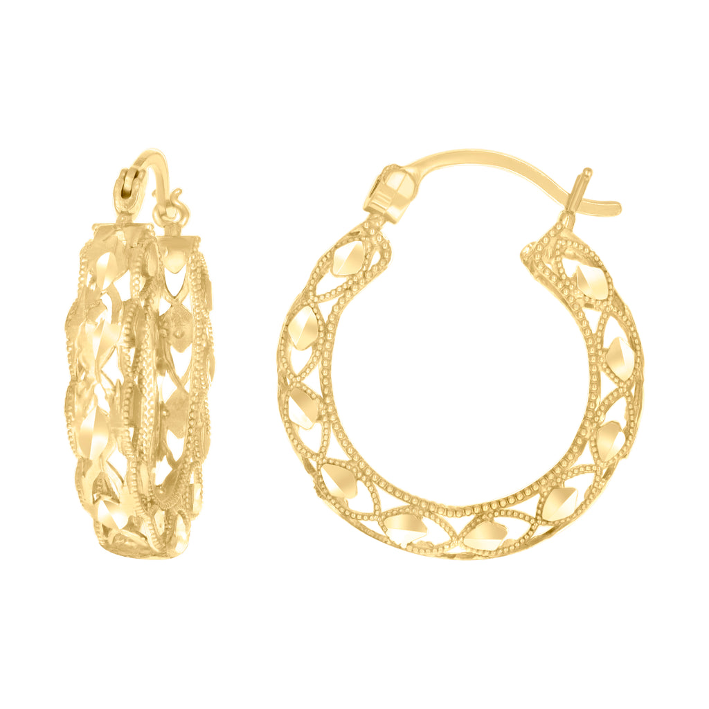 10K Yellow Gold Womens Hollow Round Hoop Earrings