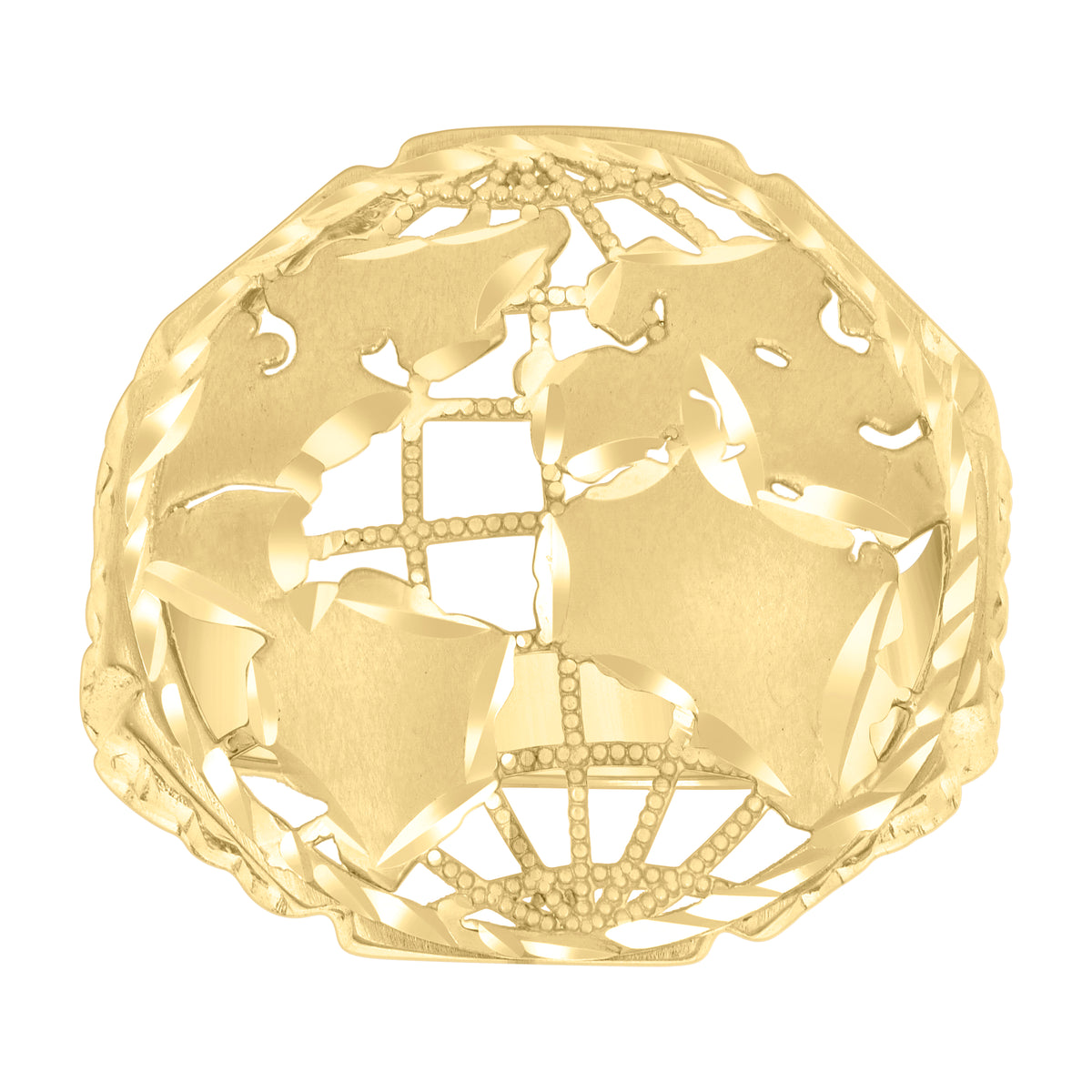 10K Yellow Gold Womens World Map Globe Maps Ring