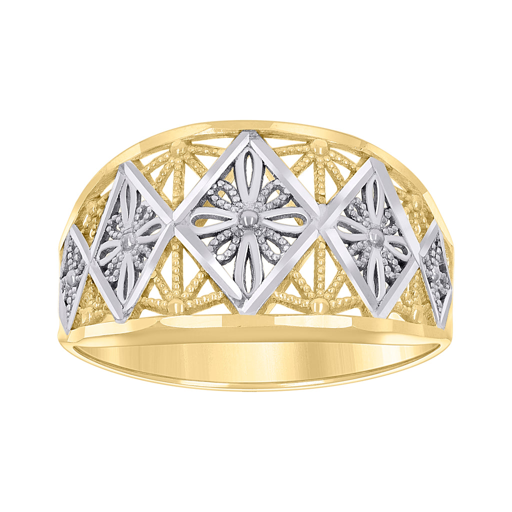 10K Two-tone Gold Womens Floral Fashion Ring
