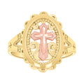 10K Two-tone Gold Womens Cross Religious Ring