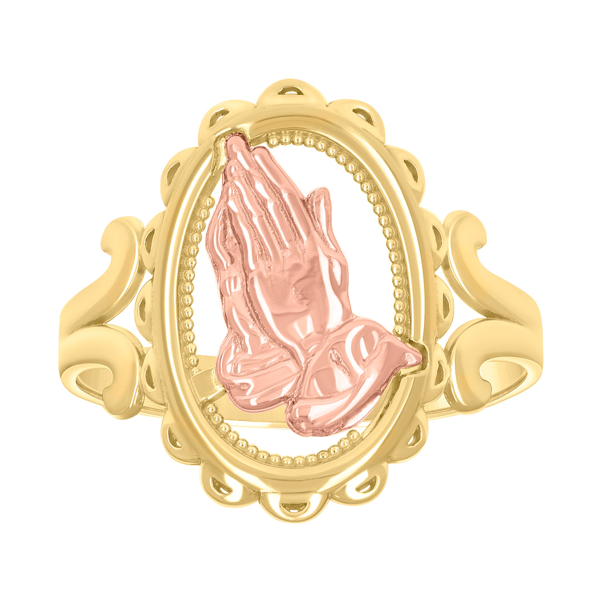 10K Two-tone Gold Womens Praying Hands Symbol Religious Ring