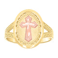 10K Two-tone Gold Womens Cross Religious Ring