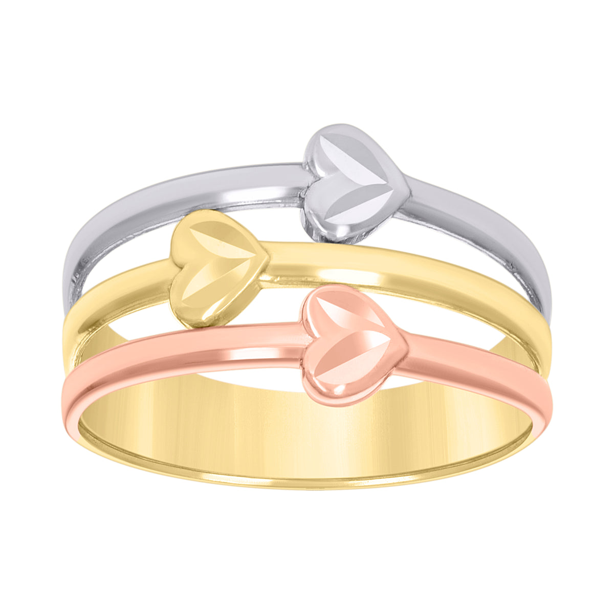 10K Tri-Color Gold Womens Semanario Hearts Ring