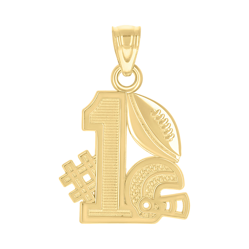 10K Yellow Gold Mens #1 Football Sports Charm Pendant