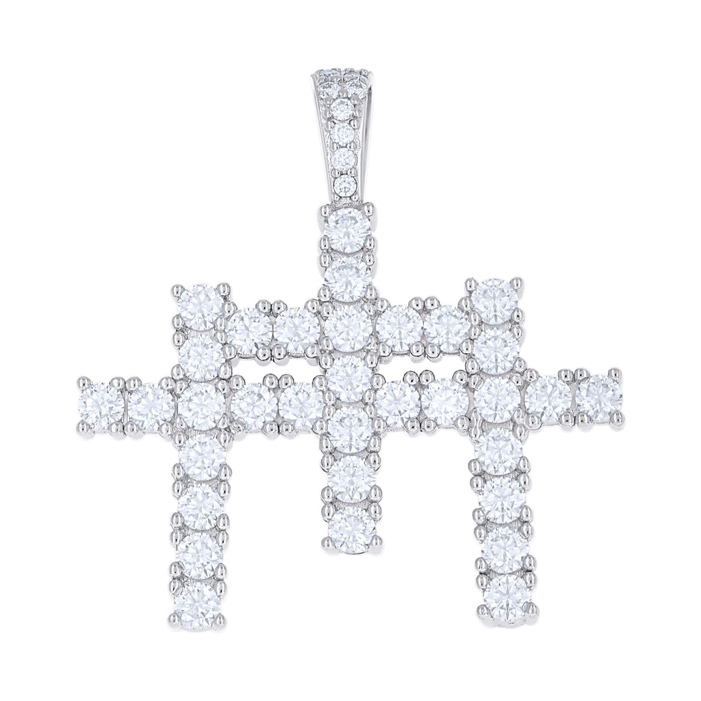 925 Sterling Silver Mens 3.425ct Moissanite Triple Cross Religious Charm Pendant