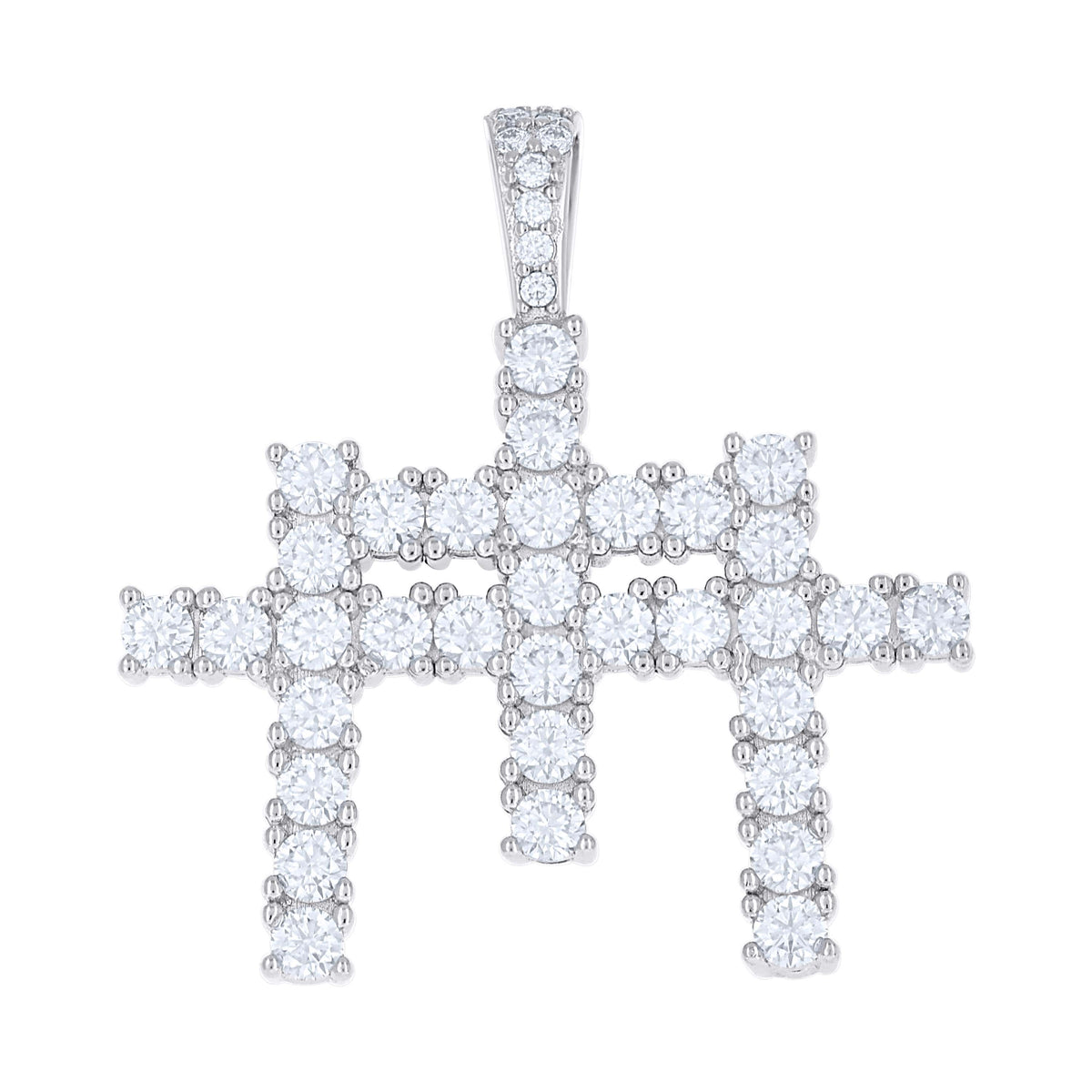 925 Sterling Silver Mens 3.425ct Moissanite Triple Cross Religious Charm Pendant