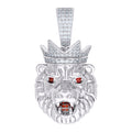 925 Sterling Silver Mens White Red 0.89ct Moissanite Leo/Lion Head Wildlife Charm Pendant