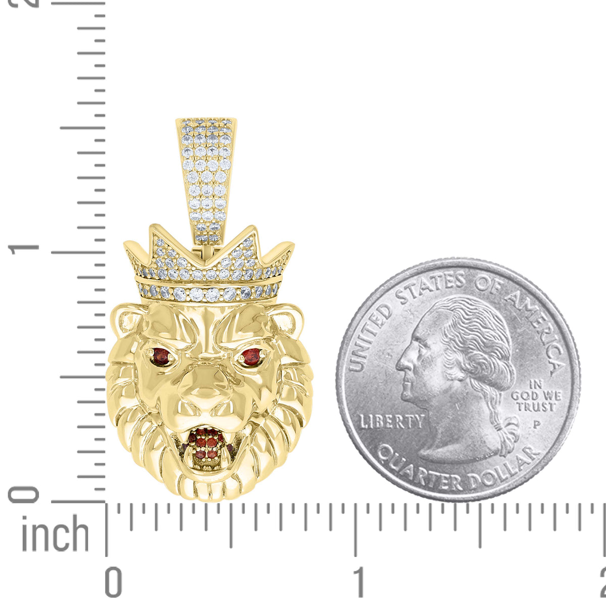 925 Sterling Silver Yellow -Tone Mens White Red 0.89ct Moissanite Leo/Lion Head Wildlife Charm Pendant