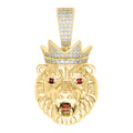 925 Sterling Silver Yellow -Tone Mens White Red 0.89ct Moissanite Leo/Lion Head Wildlife Charm Pendant