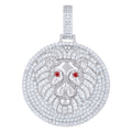 925 Sterling Silver Mens White Red 2.47ct Moissanite Leo/Lion Head Wildlife Charm Pendant