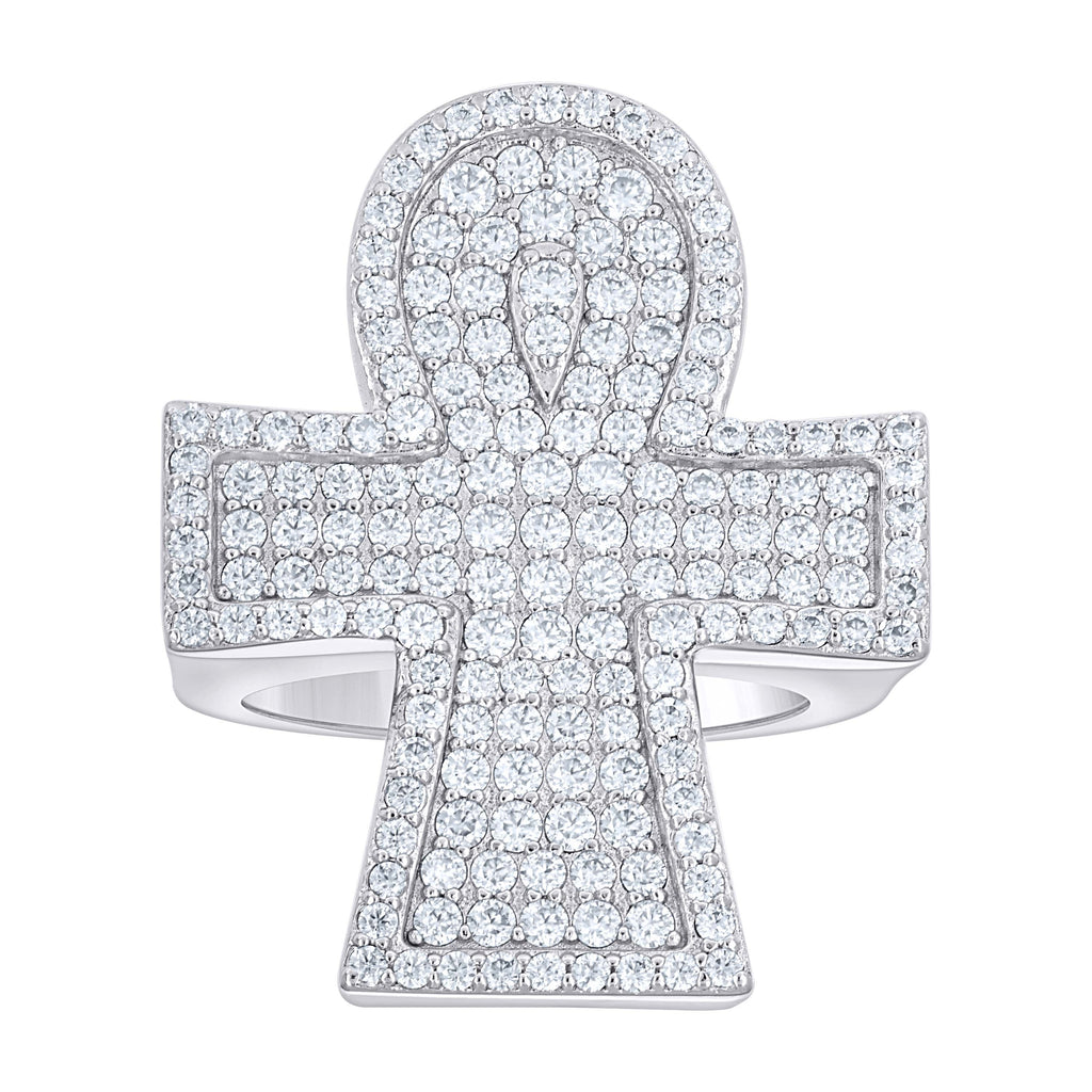 925 Sterling Silver Mens 3.15ct Moissanite Ankh Cross Religious Ring S10