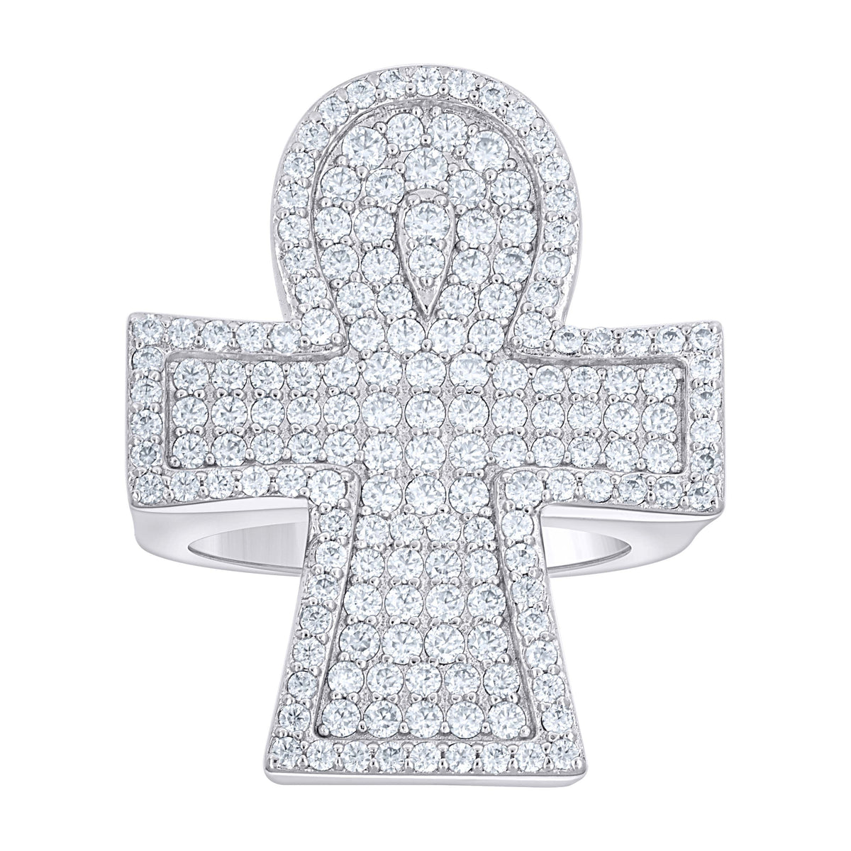 925 Sterling Silver Mens 3.15ct Moissanite Ankh Cross Religious Ring S10