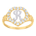 10K Two-Tone Gold Womens Cubic Zirconia Polished Finish Heart Shape Letter R Initial Ring
