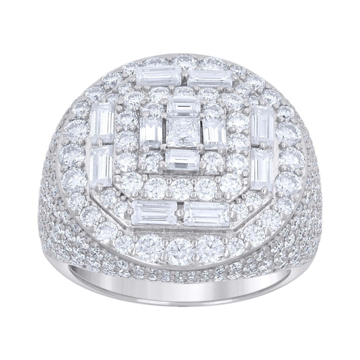 925 Sterling Silver Mens Baguette Round 5.20ct, 1.81ct Moissanite Round Head Fashion Ring S10