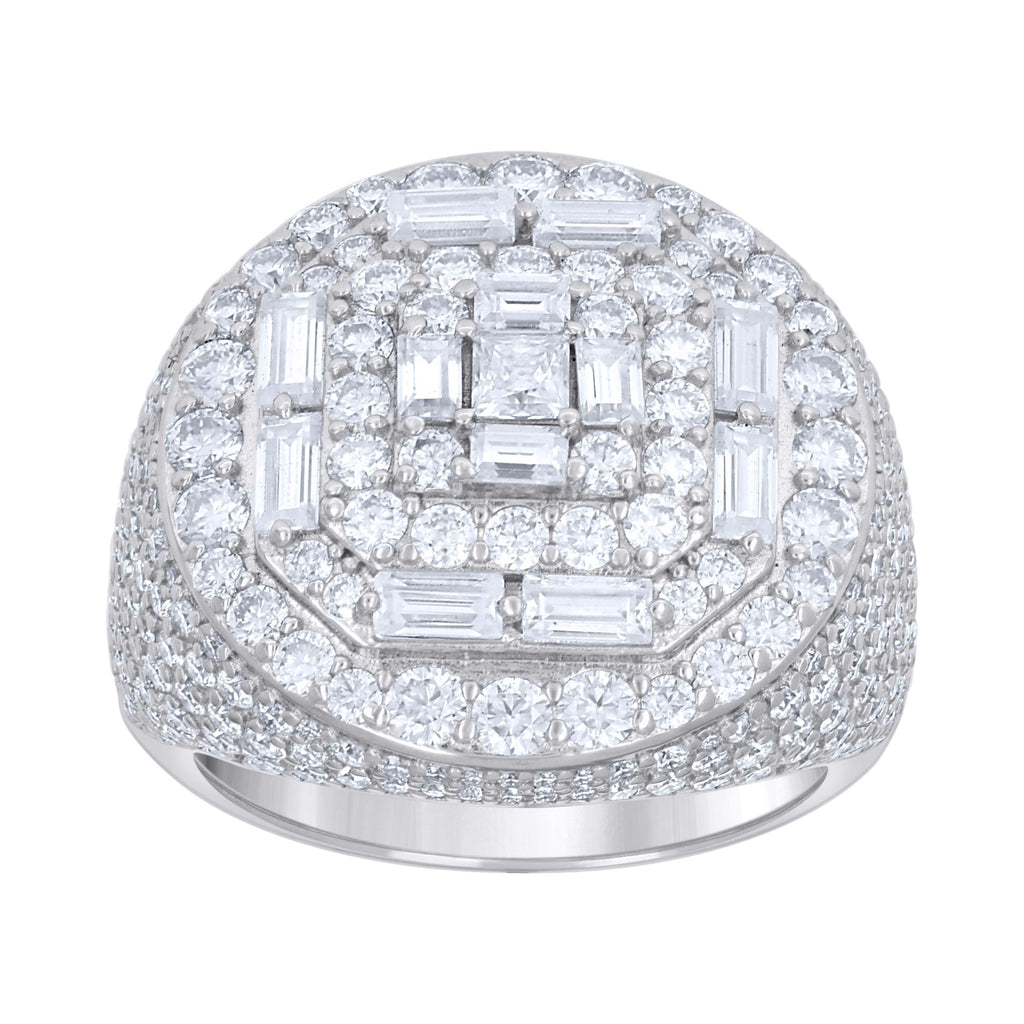 925 Sterling Silver Mens Baguette Round 5.20ct, 1.81ct Moissanite Round Head Fashion Ring S9