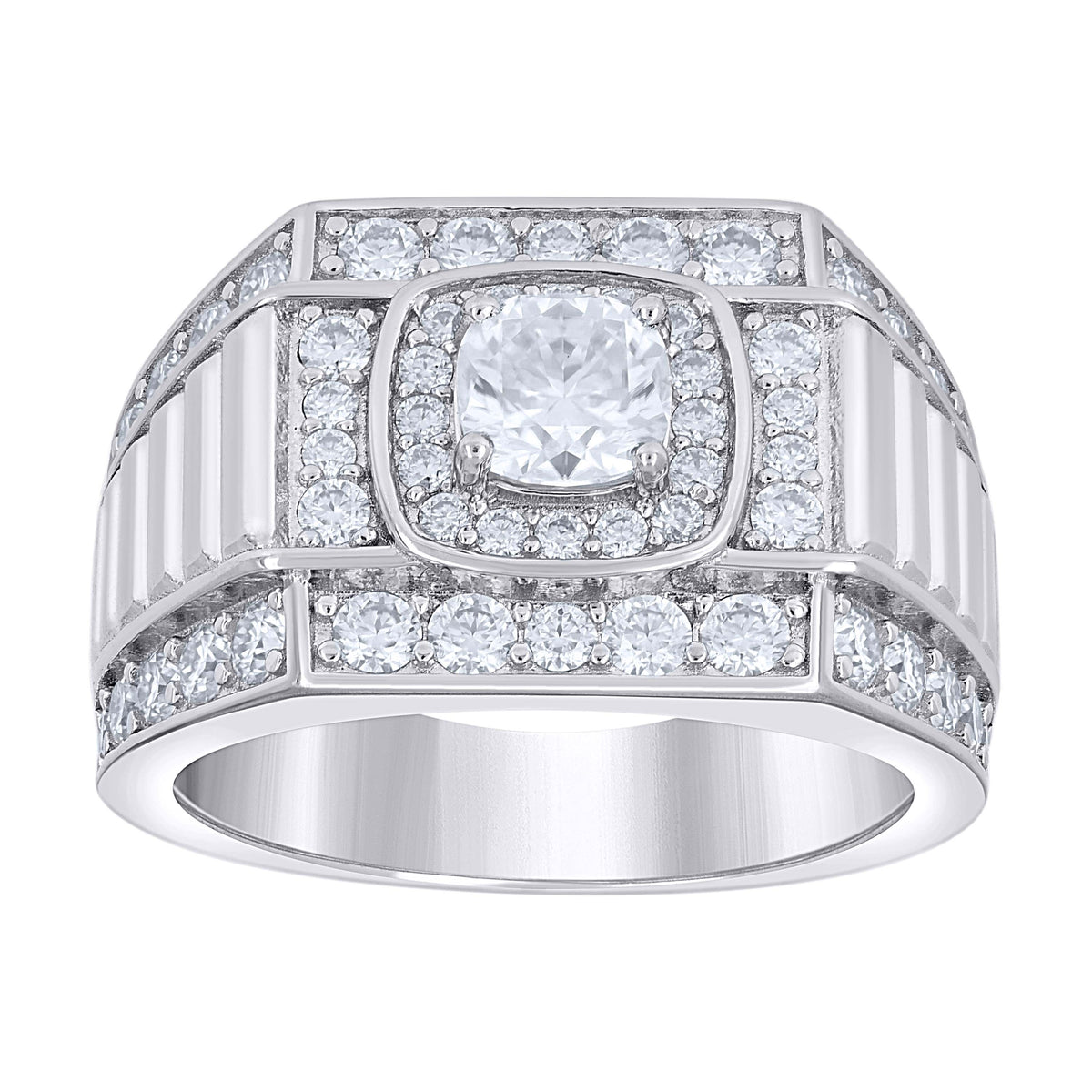 925 Sterling Silver Mens Cushion-Cut Round 2.39ct, 1.03ct Moissanite Square Head Fashion Ring S9