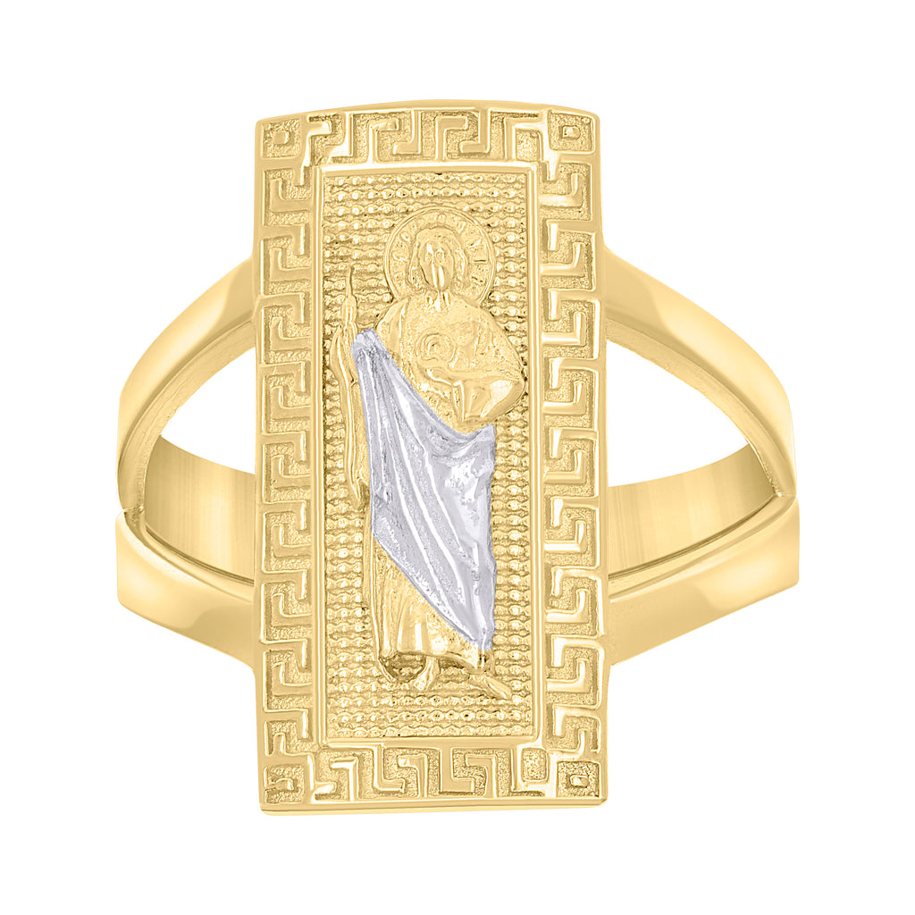 10K Two-tone Gold Womens St. Jude Religious Greek Key Ring