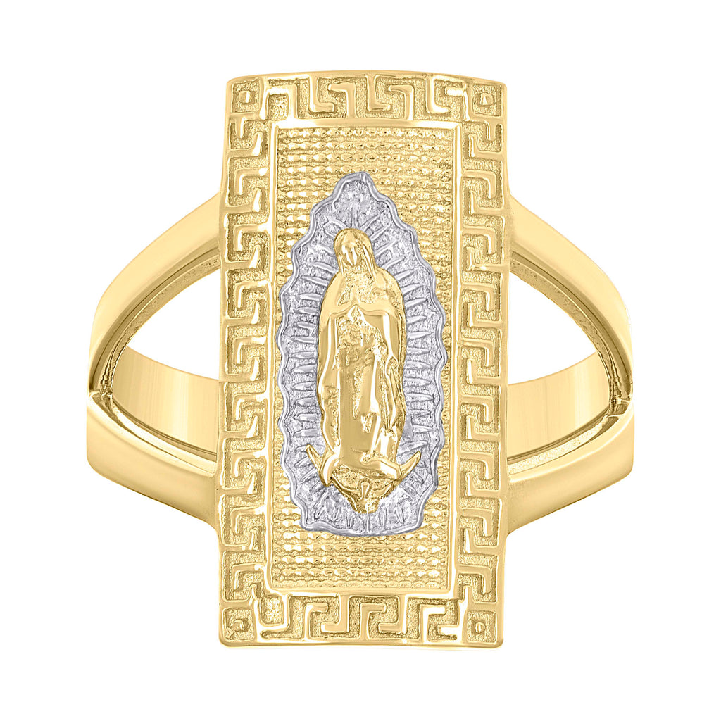 10K Two-tone Gold Womens Greek Key Patterned Guadalupe Religious Ring
