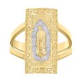 10K Two-tone Gold Womens Greek Key Patterned Guadalupe Religious Ring