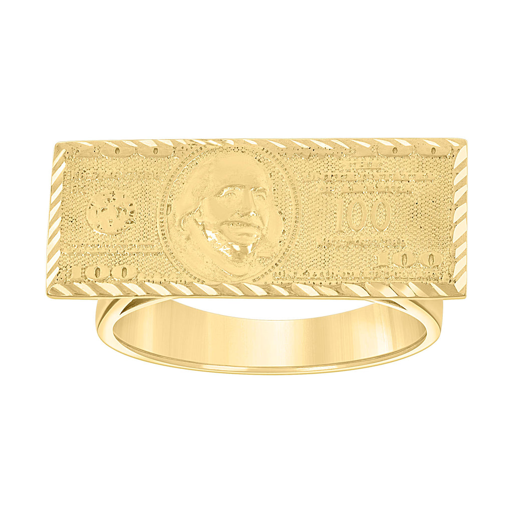 10K Yellow Gold Mens Dollar Bill Currency Ring
