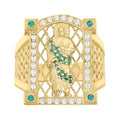 10K Yellow Gold Mens Green White Cubic-Zirconia St. Jude Religious Ring