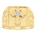 10K Two-tone Gold Mens Cross Religious Square Head Nugget Ring