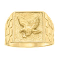 10K Yellow Gold Mens Eagle Bird Wildlife Square Head Nugget Ring