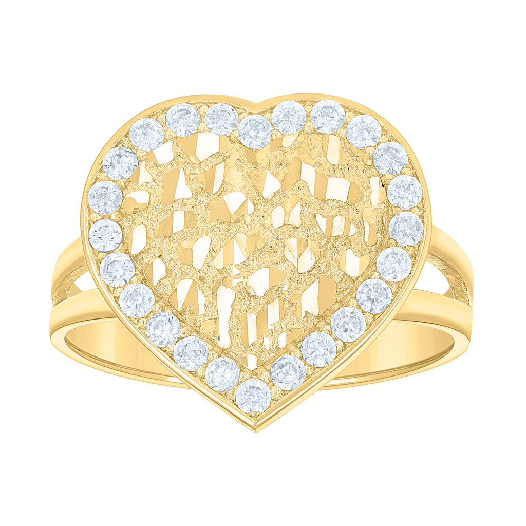 10K Yellow Gold Womens Cubic-Zirconia Heart Ring
