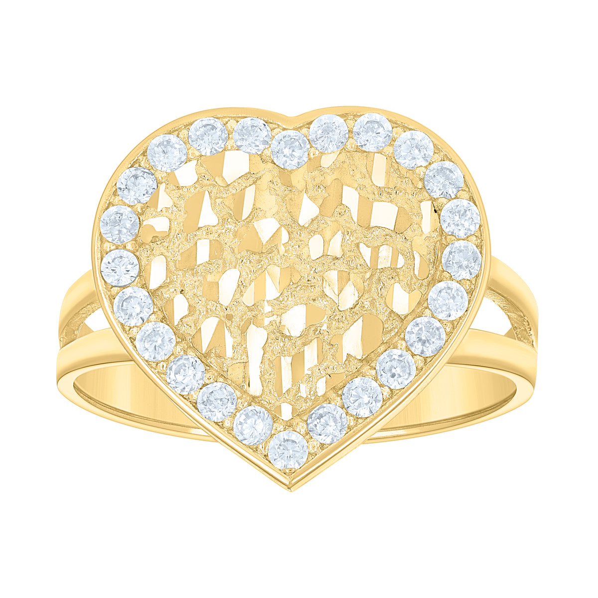10K Yellow Gold Womens Cubic-Zirconia Heart Ring