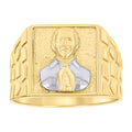 10K Two-tone Gold Mens St. Jes�s Malverde Religious Square Head Nugget Ring