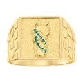 10K Yellow Gold Mens Green Cubic-Zirconia St. Jude Religious Square Head Nugget Ring